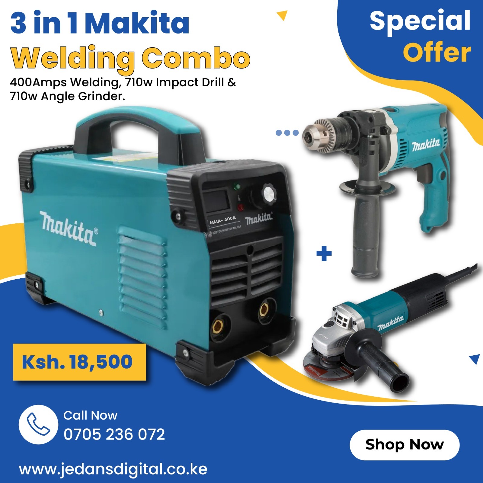 3 in 1 Makita Welding Combo(Makita Welding Machine, Angle Grinder & Hammer Drill) Jedans